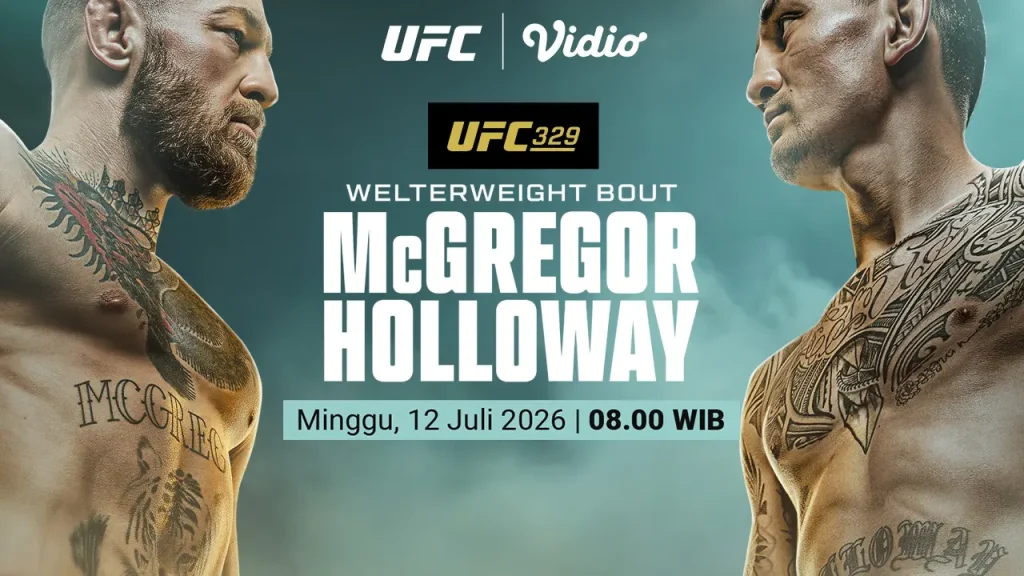 Conor McGregor dan Max Holloway berhadapan jelang pertarungan utama UFC di T-Mobile Arena, Las Vegas.