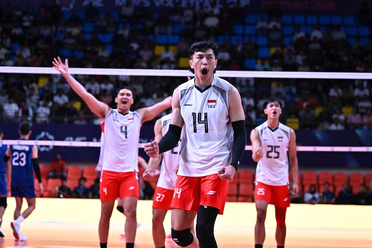 Timnas Voli Indonesia saat menghadapi Kamboja pada laga perdana SEA V Cup 2026 di Candon City Arena.